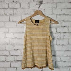 W5 Textured Striped Yellow Tassel Fringe Tank, S